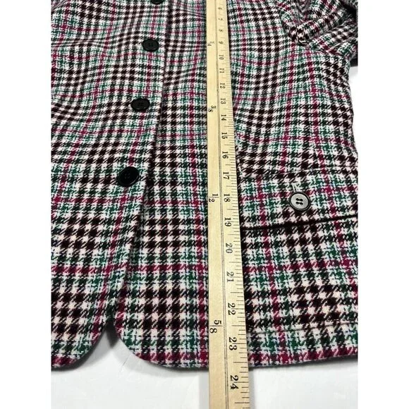 Talbots Blazer Womens 14 Pink Green Blue Houndstooth Collarless Wool Pockets - Picture 9 of 12
